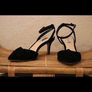 Black velvet heels with ankle strap